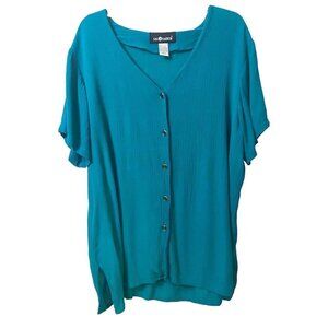 Sag Harbor Short Sleeve Button up Tunic Blouse, Women's Large